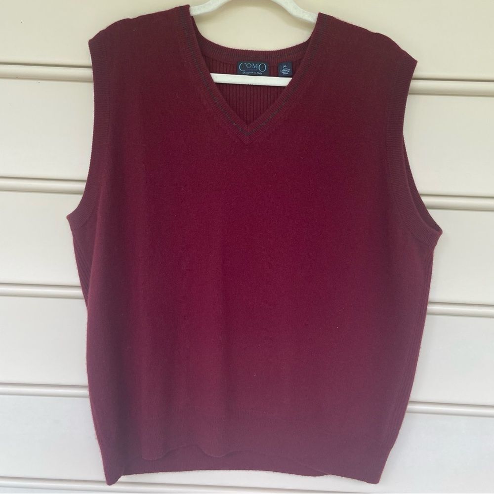 Como Sport Pure Cashmere Sleeveless V-Neck Sweater Vest Red Men's Size XL Preppy